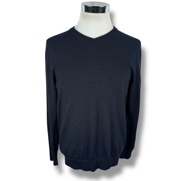 Untuckit Sweater Men’s Medium Blue 100% Merino Wool Long Sleeve V-Neck Pullover - Picture 1 of 10